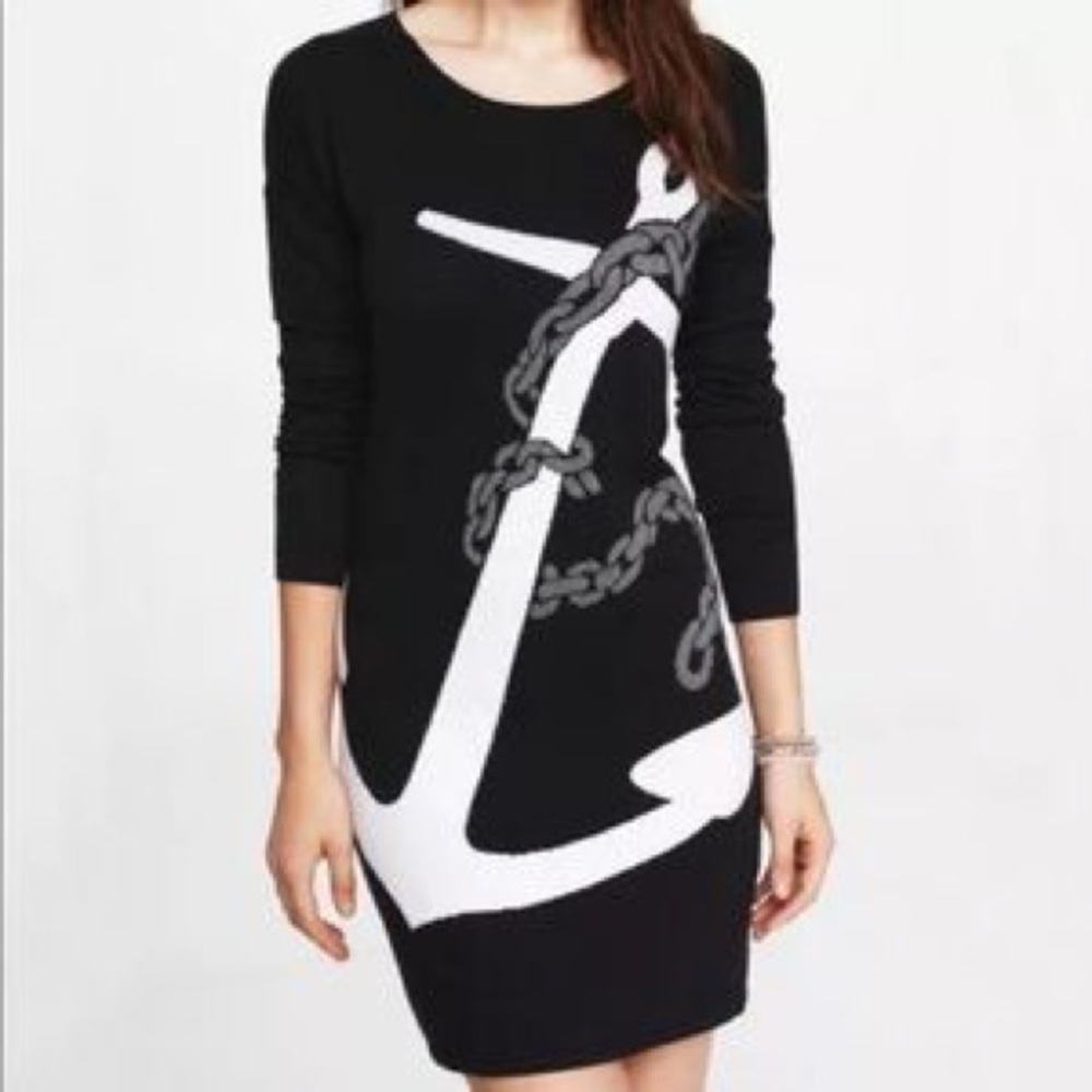 {Express} Black Anchor and Chain Sweater Dress